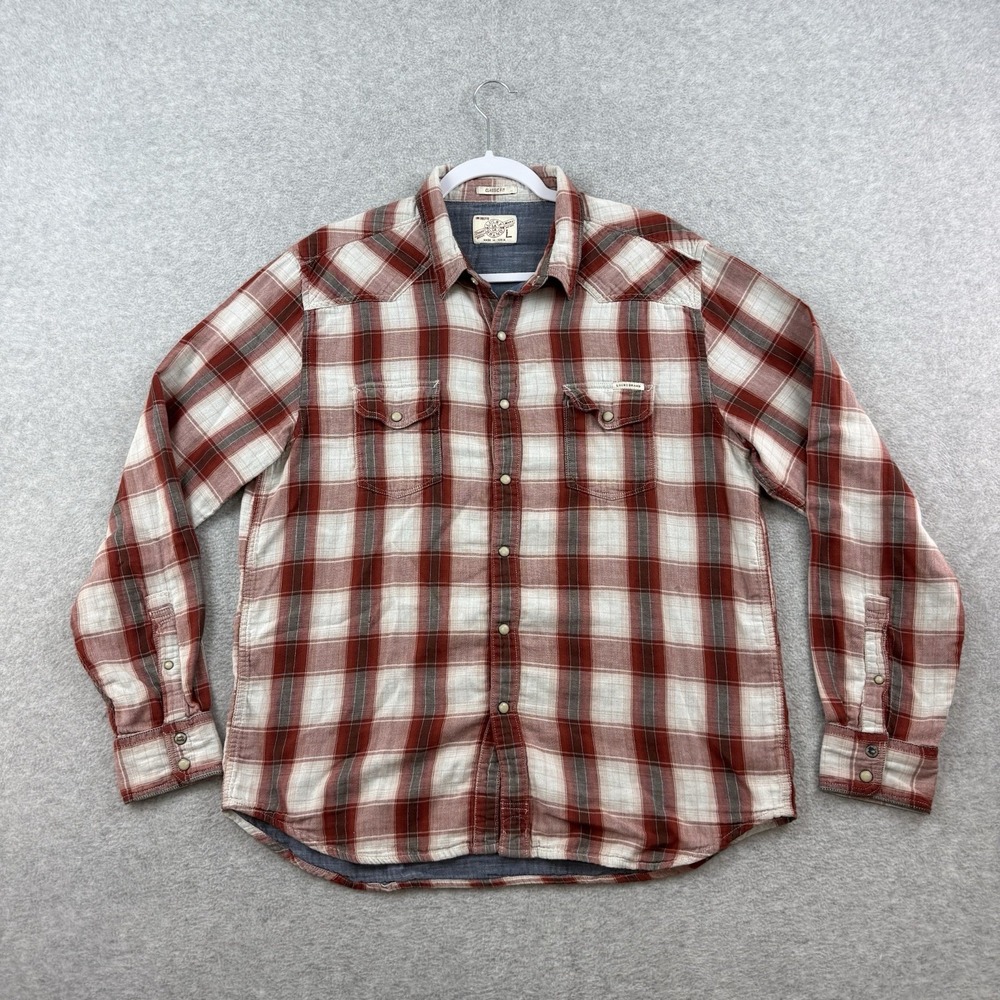 Lucky Brand‎ Pearl Snap Western Cowboy Rodeo Country Plaid Shirt Mens Large